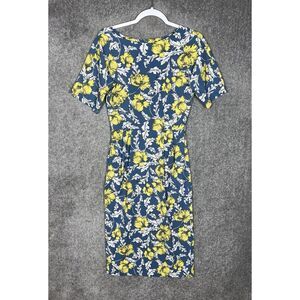 ASOS Midi Dress Womens Size 4 Blue Yellow White‎ Floral Pockets Stretch Pleated